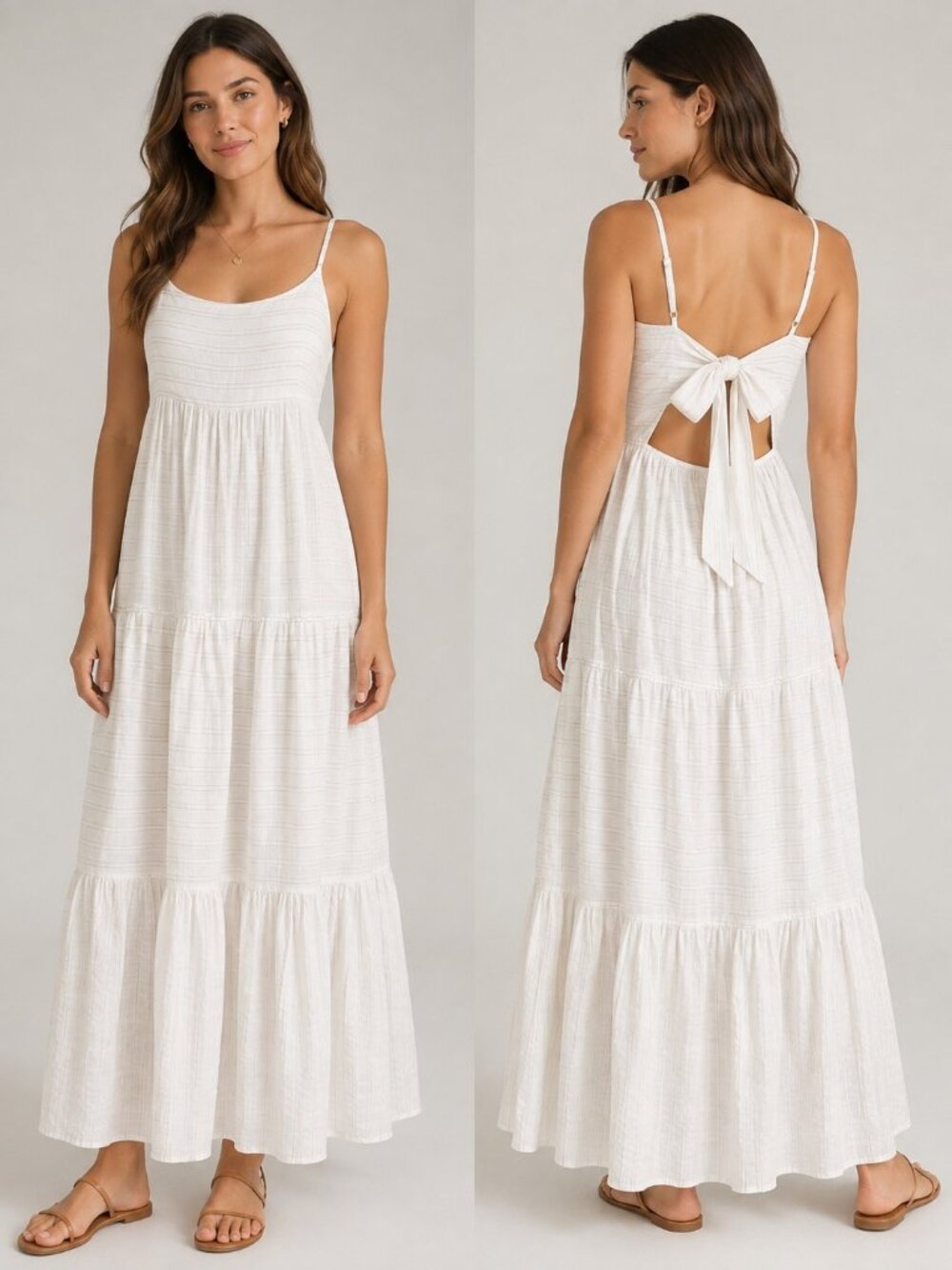 L*Space Women’s White Tiered Maxi Dress Adjustable Tie Back Shoulder Straps XS